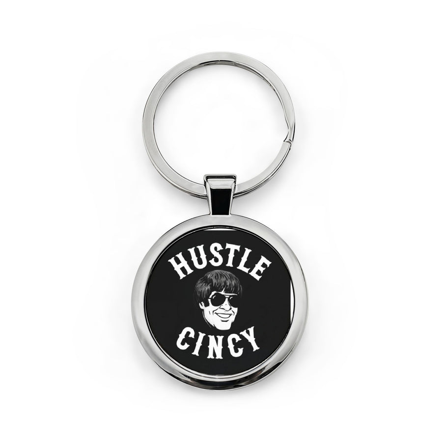 Hustle Cincy Round Stainless Steel Keychain – Retro Smile Logo